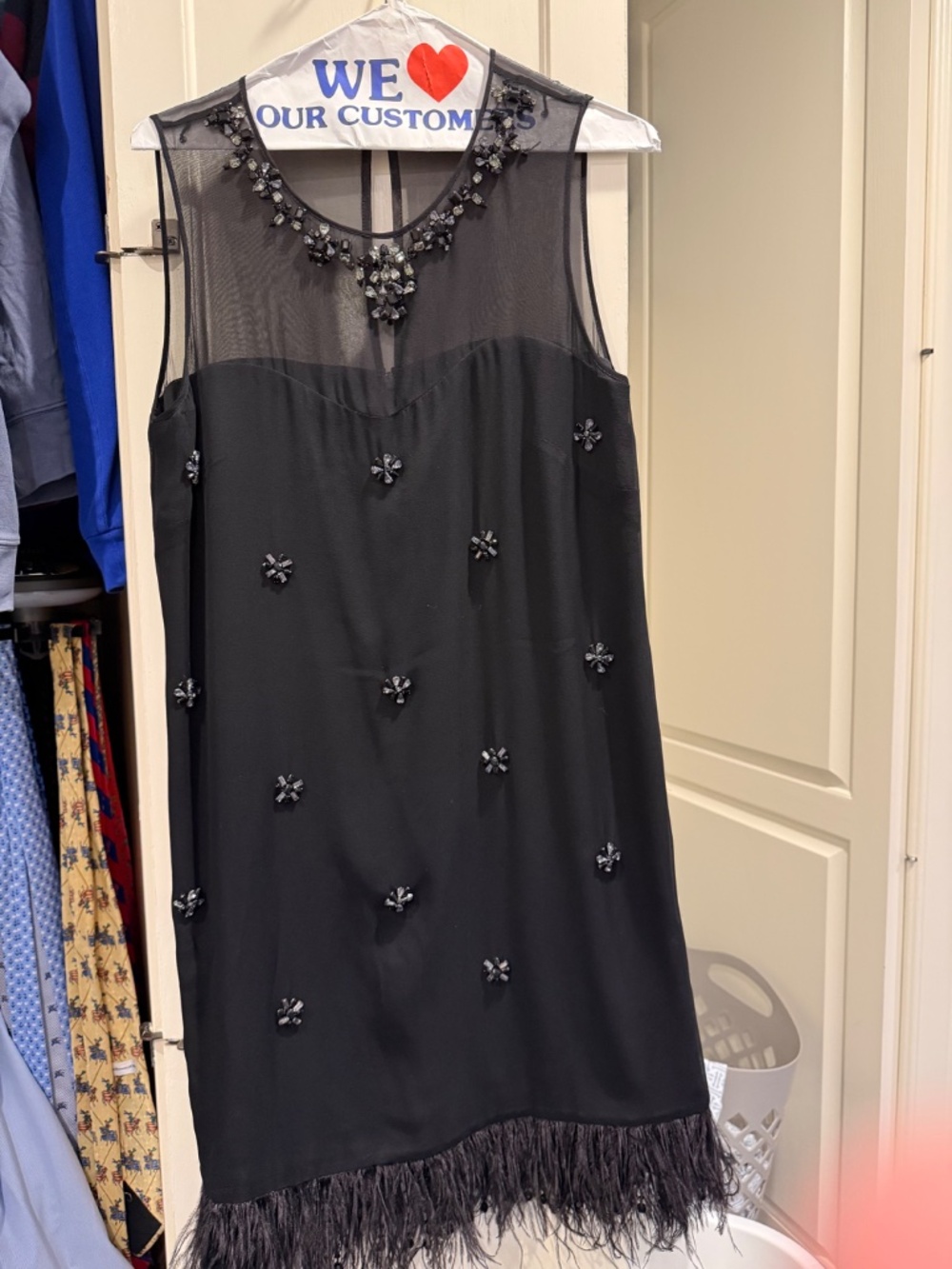J. Crew Black beaded fringed cocktail dress